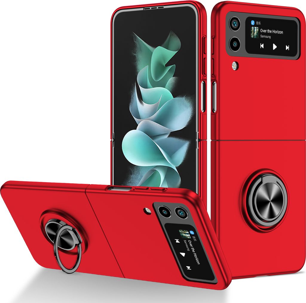 Samsung Z Flip4 Hülle, Dünn Hart PC Schutzhülle mit Ringhalter Ständer für Samsung Galaxy Z Flip 4 5G Rot