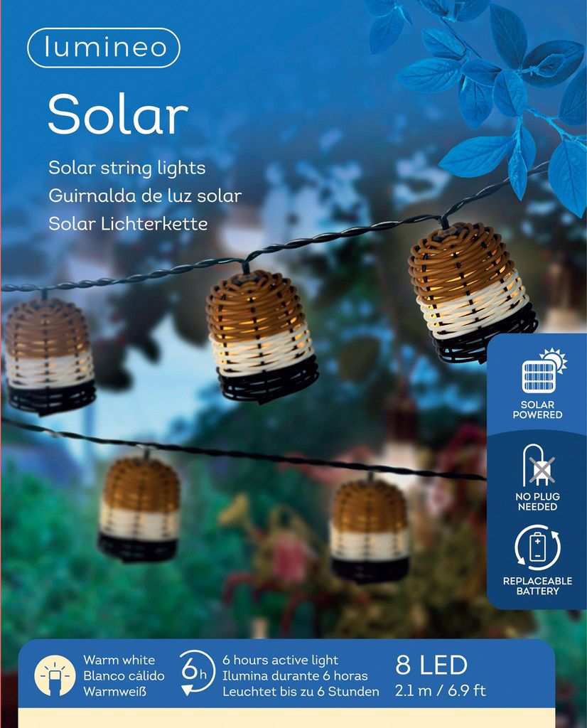 Solar LED Lichterkette mit Lampenschirmen 2,1m Kunststoff Warmweiß
