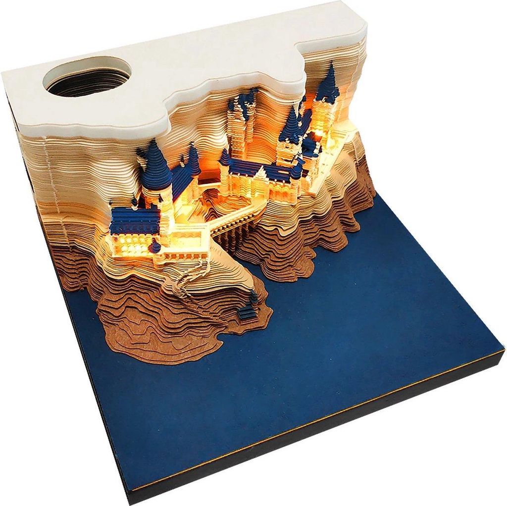 3D Memo Pad Kasteel mit LED – Abreißbares Notizbuch, DIY Papierkunst, Büro & Geschenk