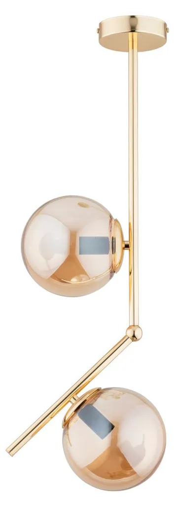 Suspension double 2xE14 en verre ambré LIBERTY style chic et doré