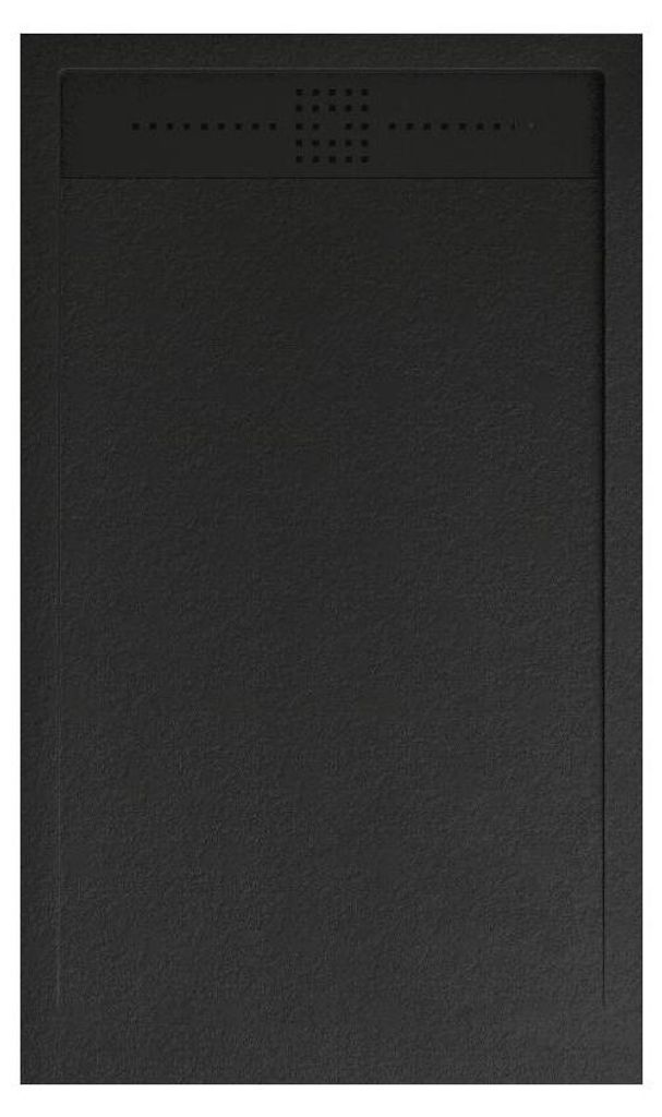 Mineralguss-Duschwanne extra flach ORION Schieferoptik Schwarz 90x140 cm Auslaufschutz in Farbe