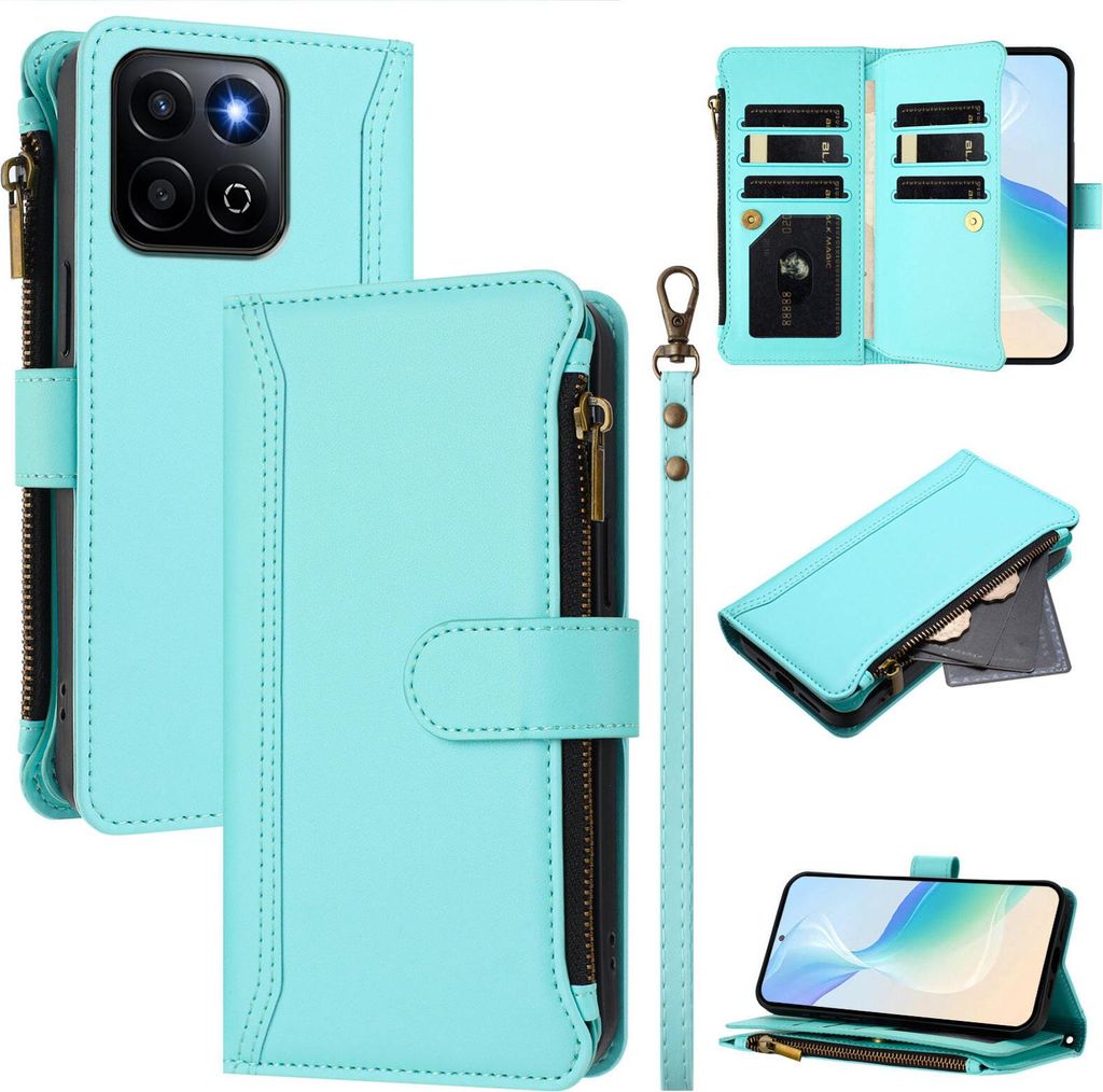 Handyhülle für Honor 400 Smart 5G/Honor X7d 5G Reißverschluss Geldbörse Kunstleder Klapphülle mit Kartensteckplatz, Ständer, Handschlaufe Tü...