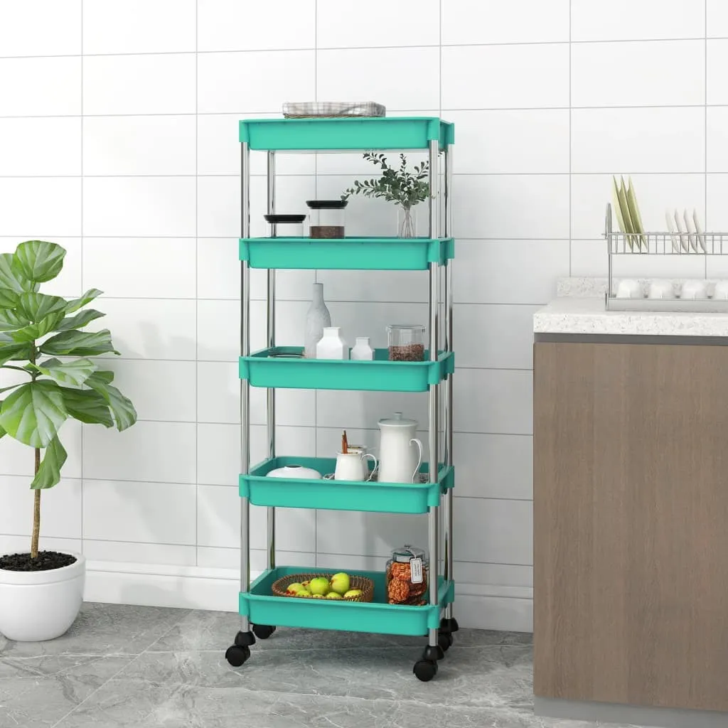 Carrello Cucina 5 Ripiani Turchese 42x29x128 cm Ferro e ABS