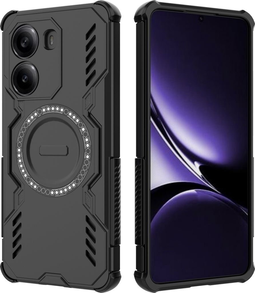 Magnetisch Hülle für Xiaomi Poco X7 Pro / Redmi Turbo 4, Hybrid PC TPU Bumper Stoßfestes Loch Wärmeableitung Handyhülle Schwarz