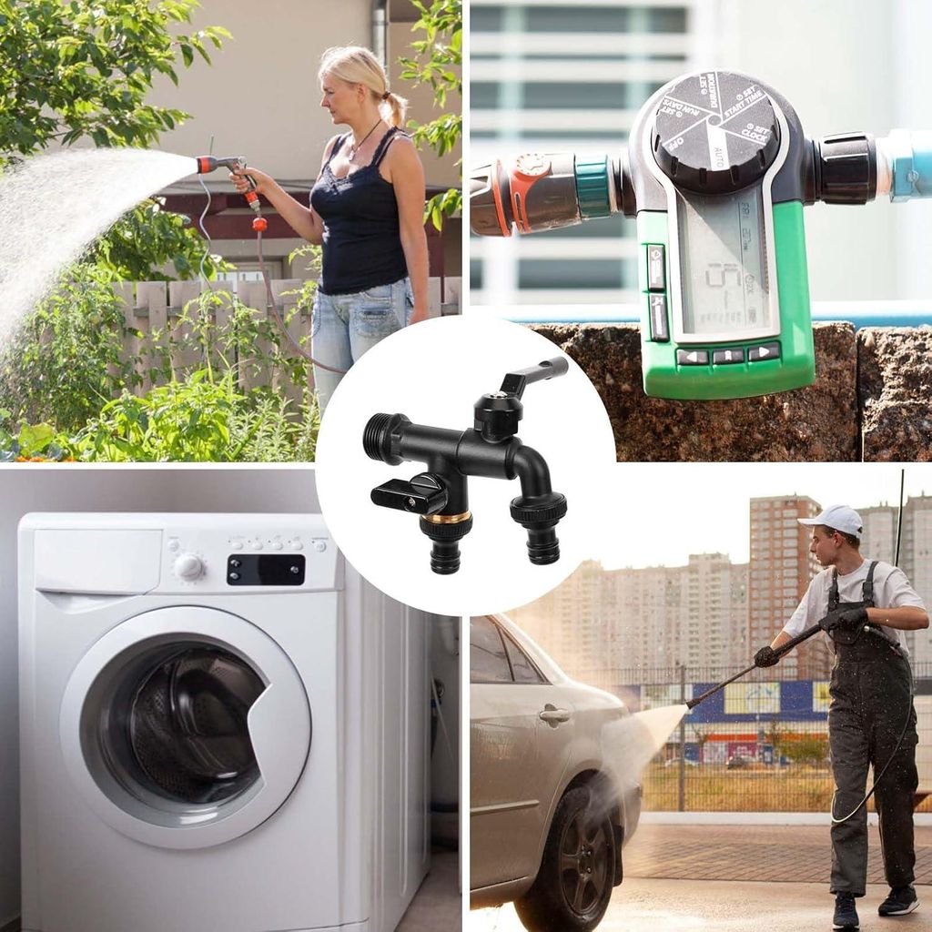 oCreon Garten Wasserhahn 3/4 Zoll - Doppelter Messing Wasserhahn mit Schlauchadapter und Dichtband