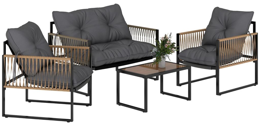 Outsunny 4 tlg. Rattan Gartenmöbel-Set, Sitzgruppe mit Produktbild 