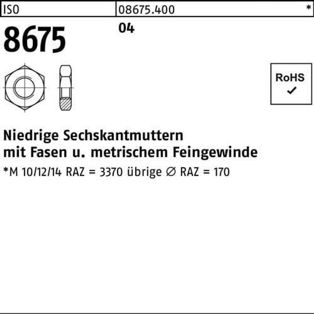 Reyher  Sechskantmu. mit Fasen ISO 8675 04 M 12 x 1,25 (100 Produktbild 