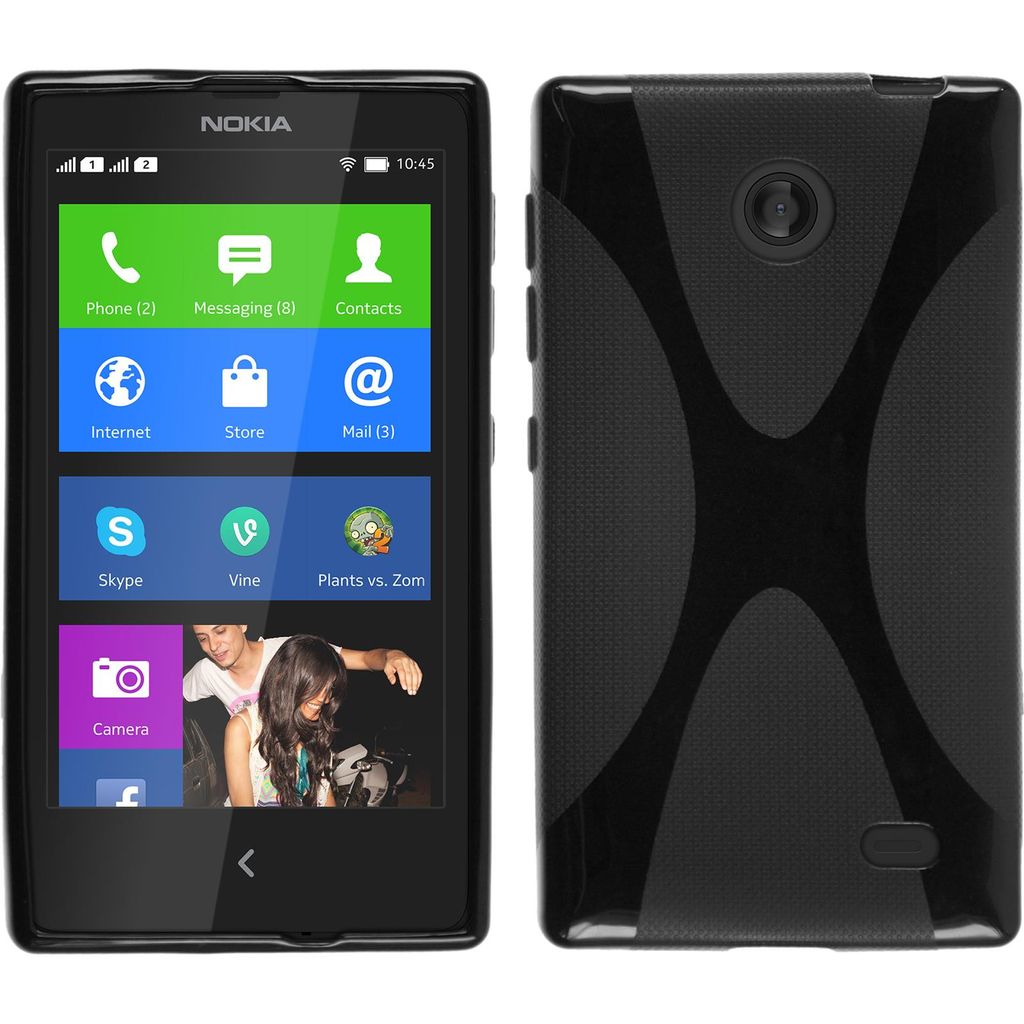 PhoneNatic Case kompatibel mit Nokia X / X+ - schwarz Silikon Hülle X-Style + 2 Schutzfolien