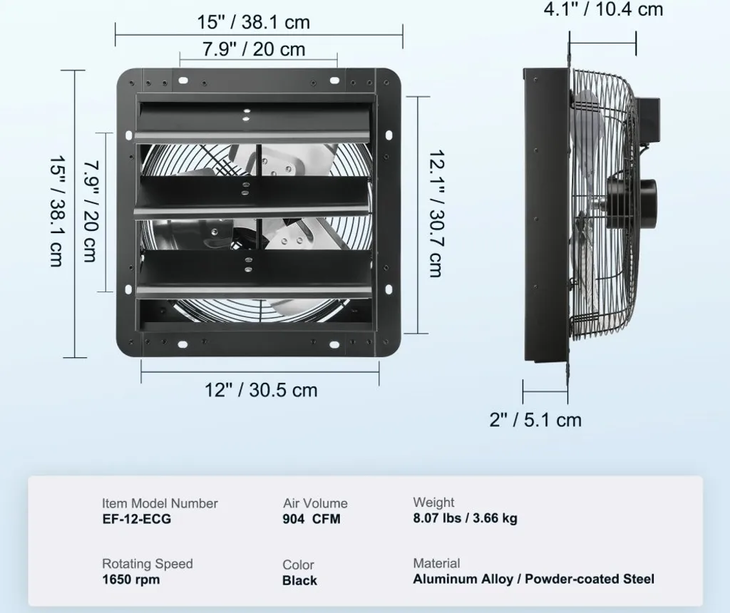 Ventilateur d'extraction mural 305 mm EC 904 CFM avec télécommande - 7