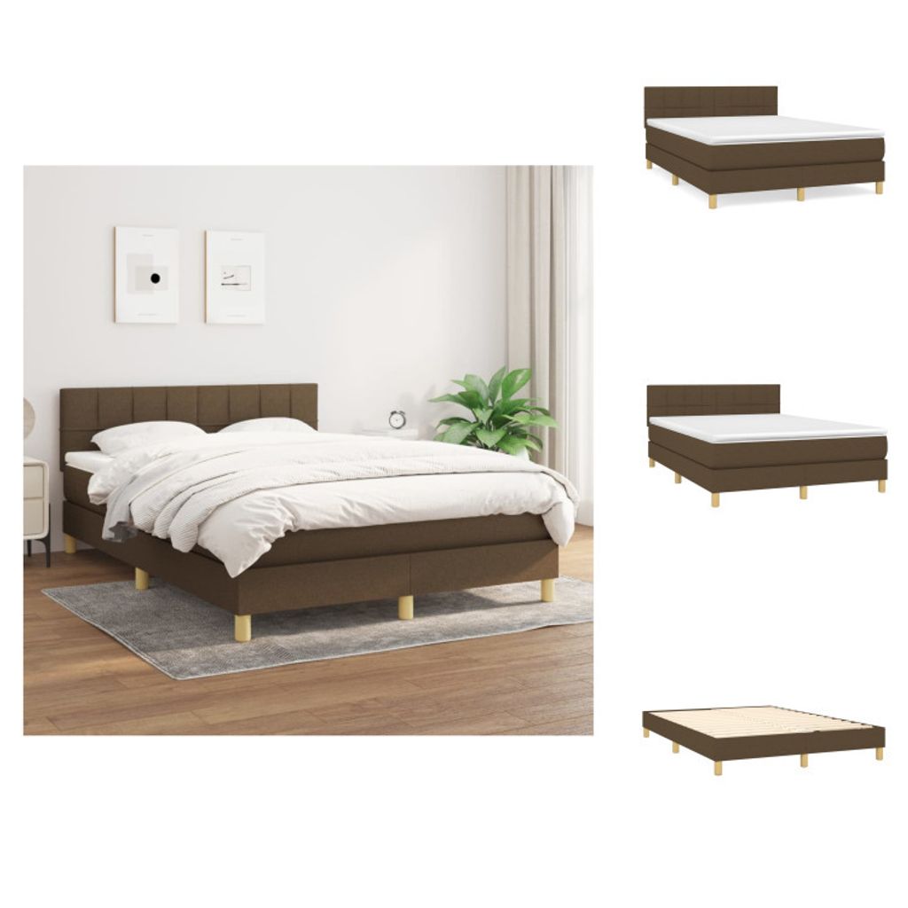 vidaXL Boxspringbett mit Matratze Dunkelbraun 140x190 cm Stoff - Betten & Bettgestelle