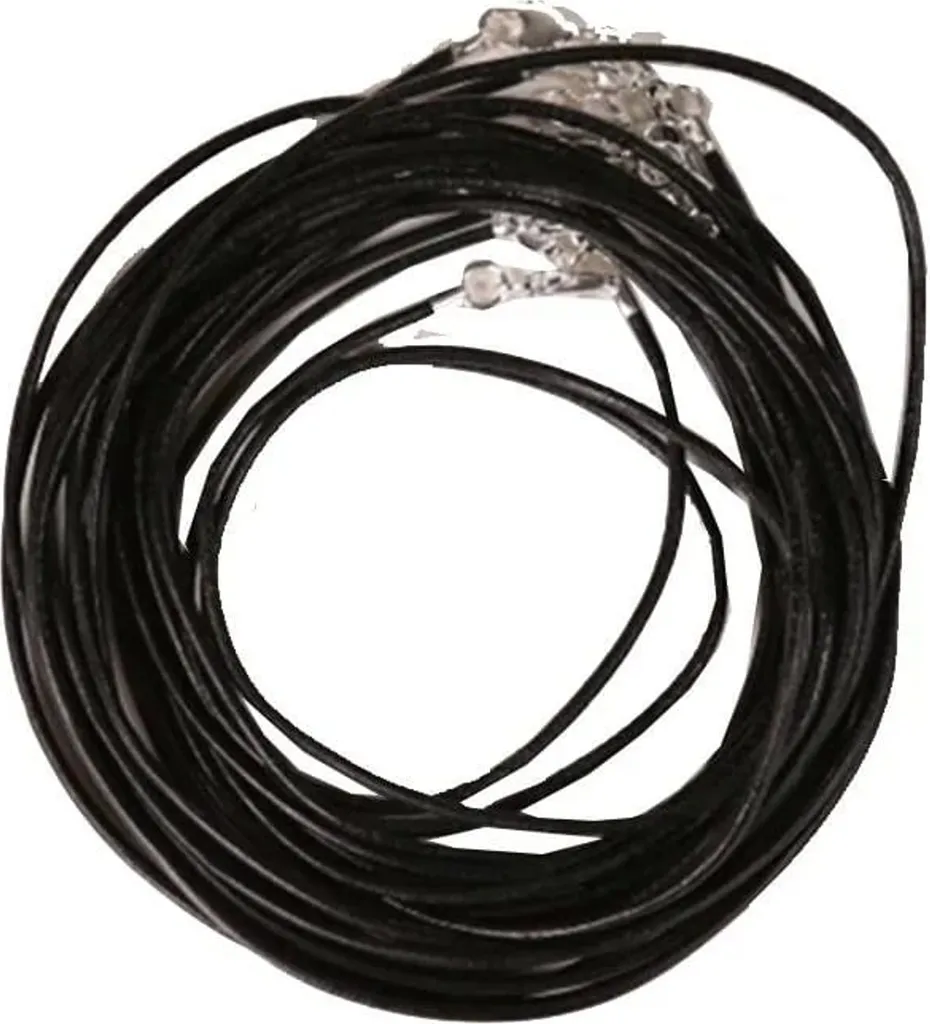 Collier cuir véritable noir 45 cm avec fermoir mousqueton lot de 10pcs