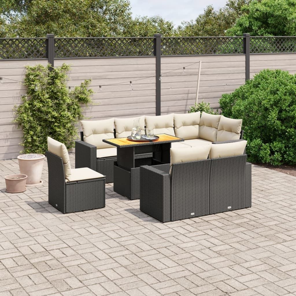 9-tlg. Garten-Sofagarnitur - mit Kissen Schwarz Poly Rattan - Gartenmöbelset 3271406