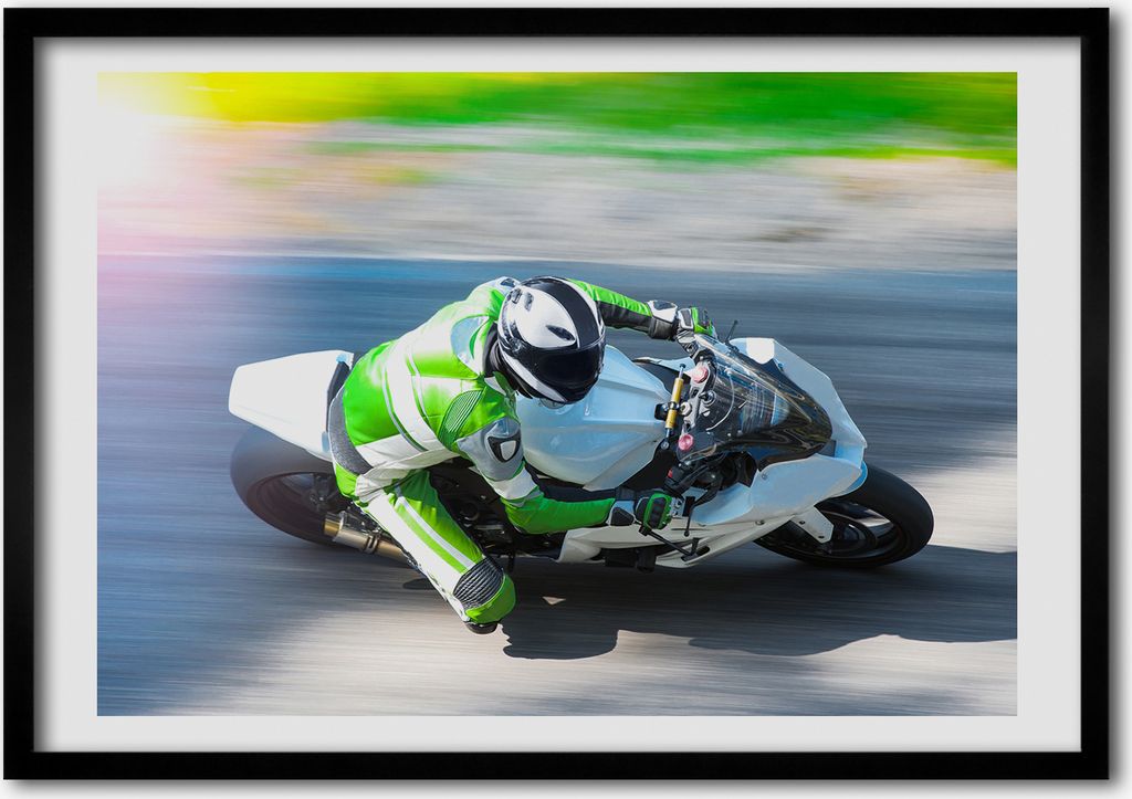 Bild - Bilderrahmen - 100 cm x 70 cm - MDF - Rahmen - Foto - Wandkunst Motorrad-Rennen