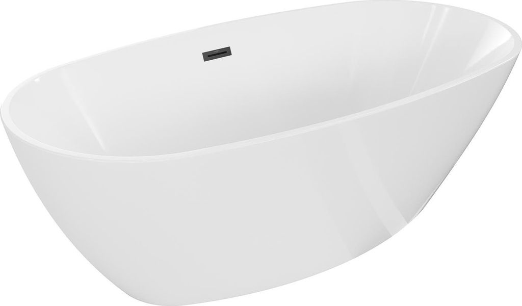 Mexen Eris freistehende Badewanne 180 x 95 cm, weiß, schwarzer Überlauf - 53441809500-70