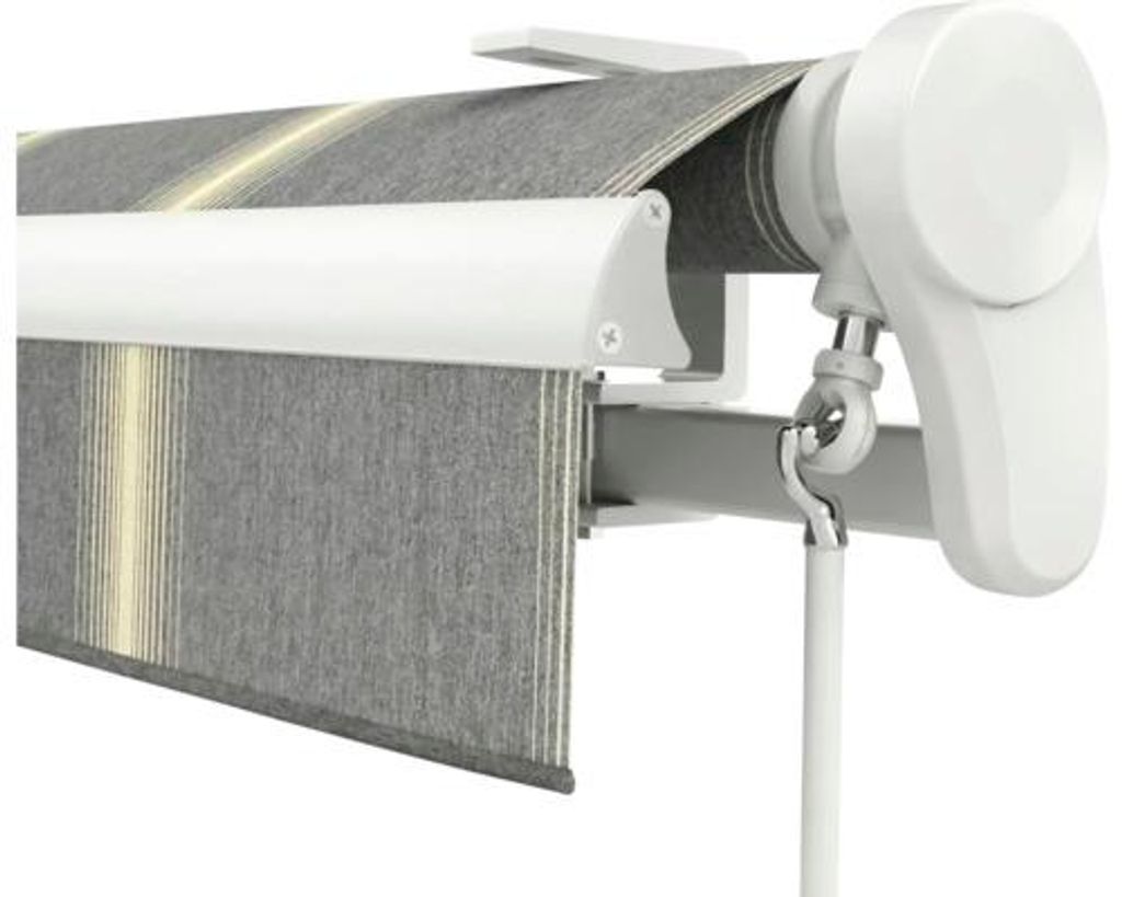 Soluna Gelenkarmmarkise Trend 6x2,5 Stoff Dessin D417 Gestell RAL 9010 reinweiß Antrieb Rechts inkl. Motor, Wandschalter