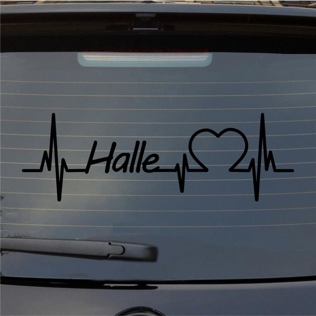 Heckscheibenaufkleber Halle Herzschlag Puls Stadt Liebe 55x18 cm Schwarz Matt Auto Aufkleber Sticker