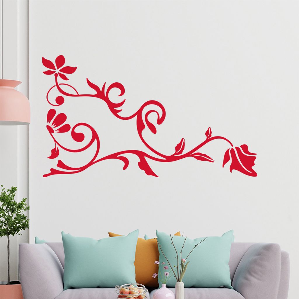 Eckeornament -Blüten - Blätter Wandtattoo in 6 Größen - Wandaufkleber Wall Sticker - Dekoration, Küche, Wohnzimmer, Schlafzimmer, Badezimmer