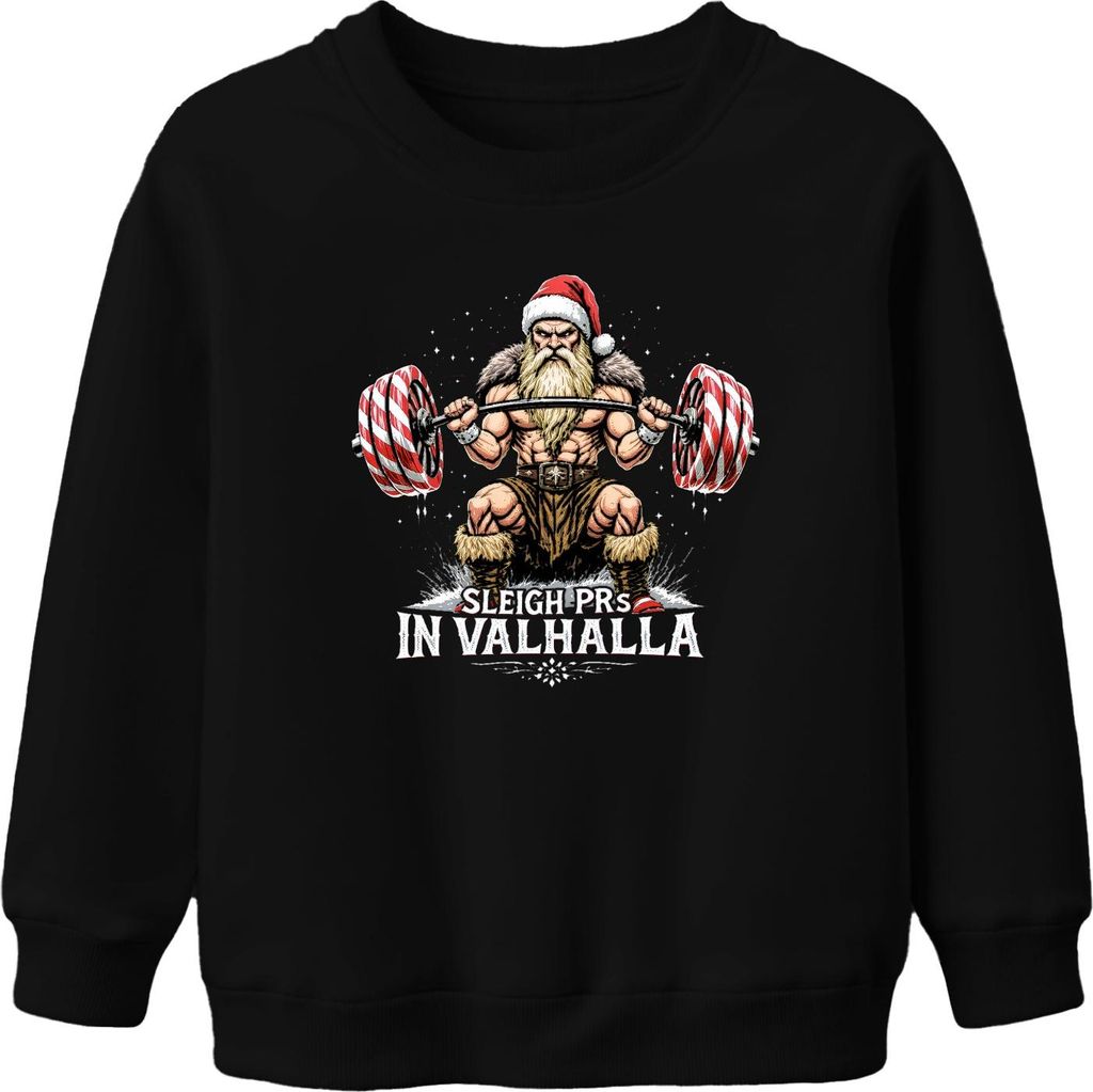 Sleigh PRs In Valhalla Powerlifting Weihnachtsmann Geschenk Gym Uni Kinder Sweatshirt Pullover, Schwarz, 152