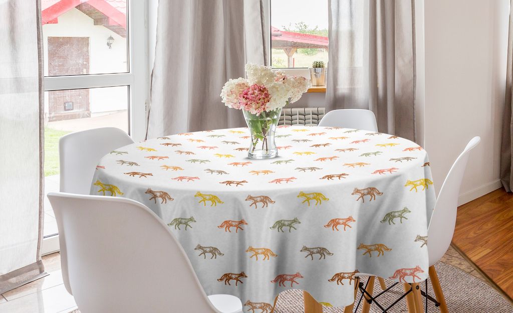 ABAKUHAUS Fuchs Runde Tischdecke, Bunte Savage Tiermuster, Kreis Tischdecke Abdeckung für Esszimmer Küche Dekoration, 150 cm, Mehrfarbig