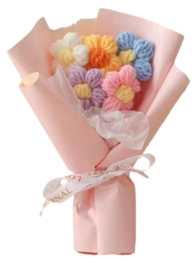 Handgehäkelter Blumenstrauß, kleiner Puschelstrauß aus Wildblumen, Geburtstags- oder Jahrestagsgeschenk für Mama, Ehefrau, beste Freundin, Freu...