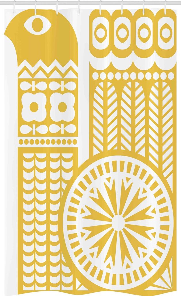 ABAKUHAUS Gelb und Weiß Schmaler Duschvorhang, Abstrakt Vogel, Badezimmer Deko Set aus Stoff mit Haken, 120 x 180 cm, Mustard Weiß