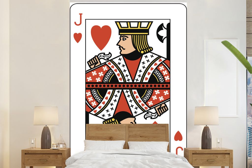 MuchoWow Fototapete für Wohnzimmer oder Schlafzimmer Wandtapete Vinyl Motivtapete Illustration einer Herz-Bube-Spielkarte - 200x300 cm - Wanddek...