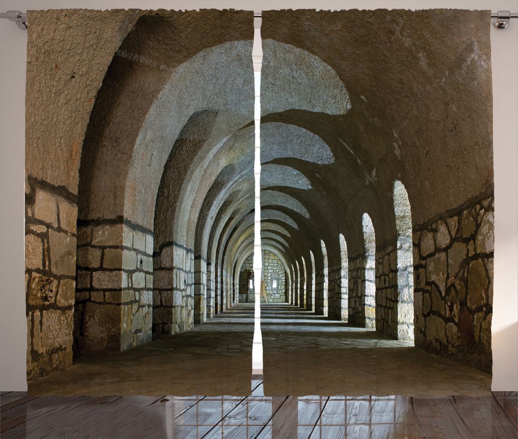 ABAKUHAUS historisch Rustikaler Vorhang, Korridor in Festung, Wohnzimmer Universalband Gardinen mit Schlaufen und Haken, 280 x 175 cm, Sand Brown
