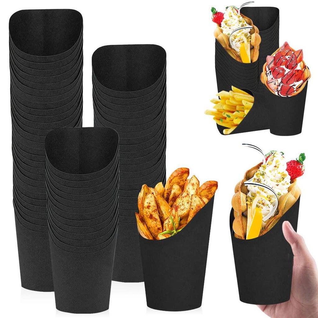 50 Kraftpapier-Pommesbecher, 473 ml, schwarz, Einweg