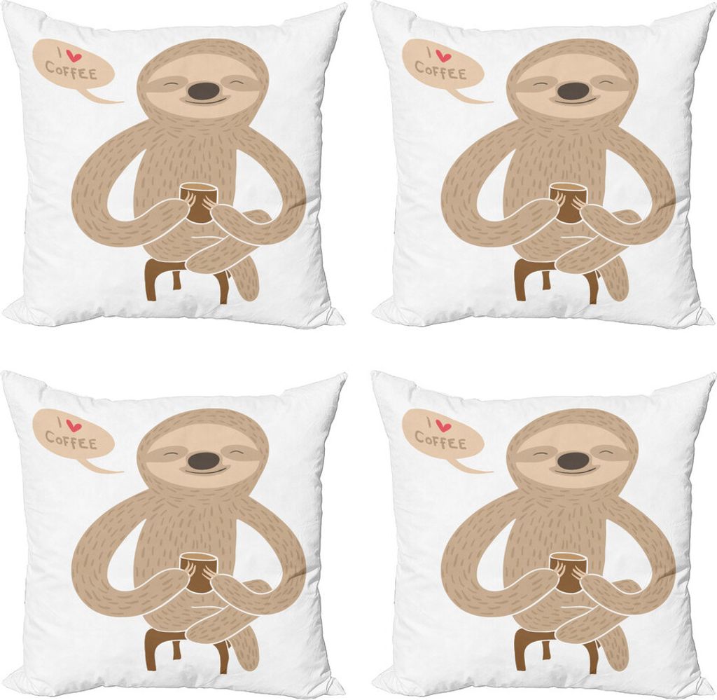 ABAKUHAUS lustige Sloth Kissenbezug Set (4 Stück), Speech Ballon-Herz, Moderner Doppelseitiger Digitaldruck, 60 cm x 60 cm, Tan Senf