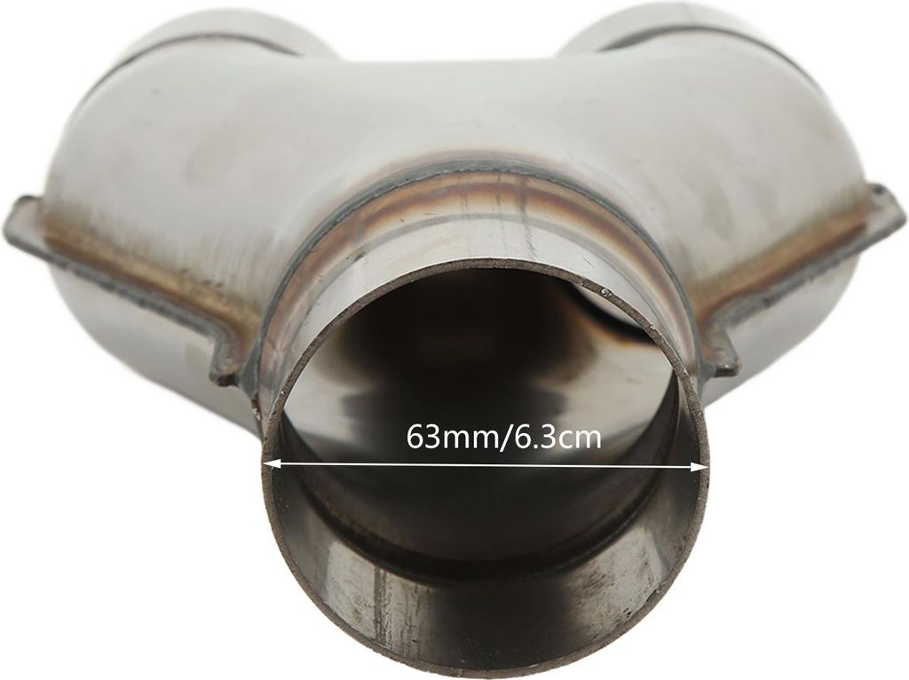Y-förmige Auspuff-Endrohrspitzen aus Edelstahl, 1 Einlass, 2 Auslass, Universal-Schalldämpfer-Endrohr-Adapter-Anschluss, 63 mm Innendurchmesser