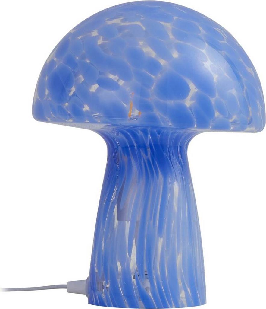 Lindby Tischleuchte Hubi, blau, Glas, Ø 22 cm, Pilzform
