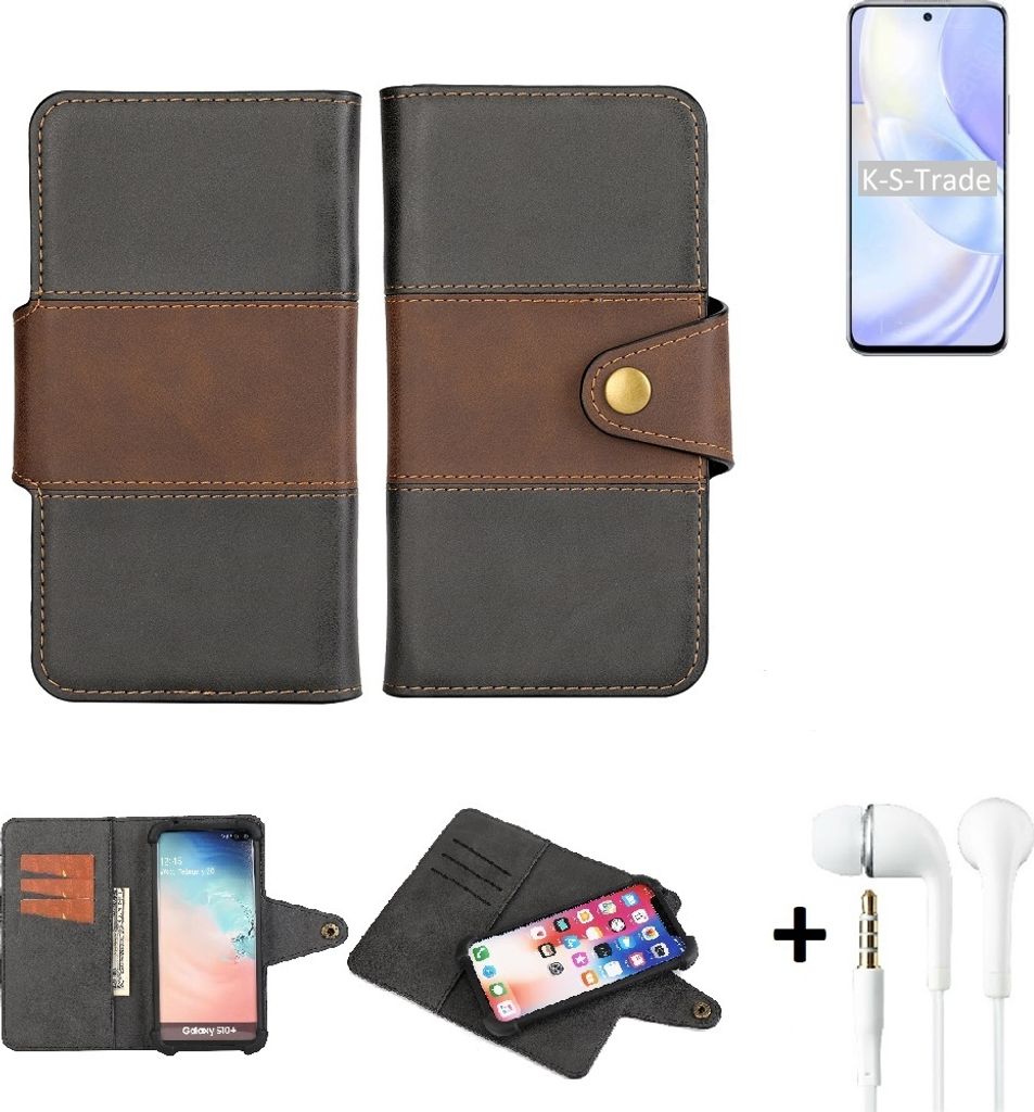 K-S-Trade Handyhülle Schutzhülle Bookstyle Wallet-Case kompatibel mit Huawei nova 8 SE Vitality Edition + earphones Bumper rundumschutz