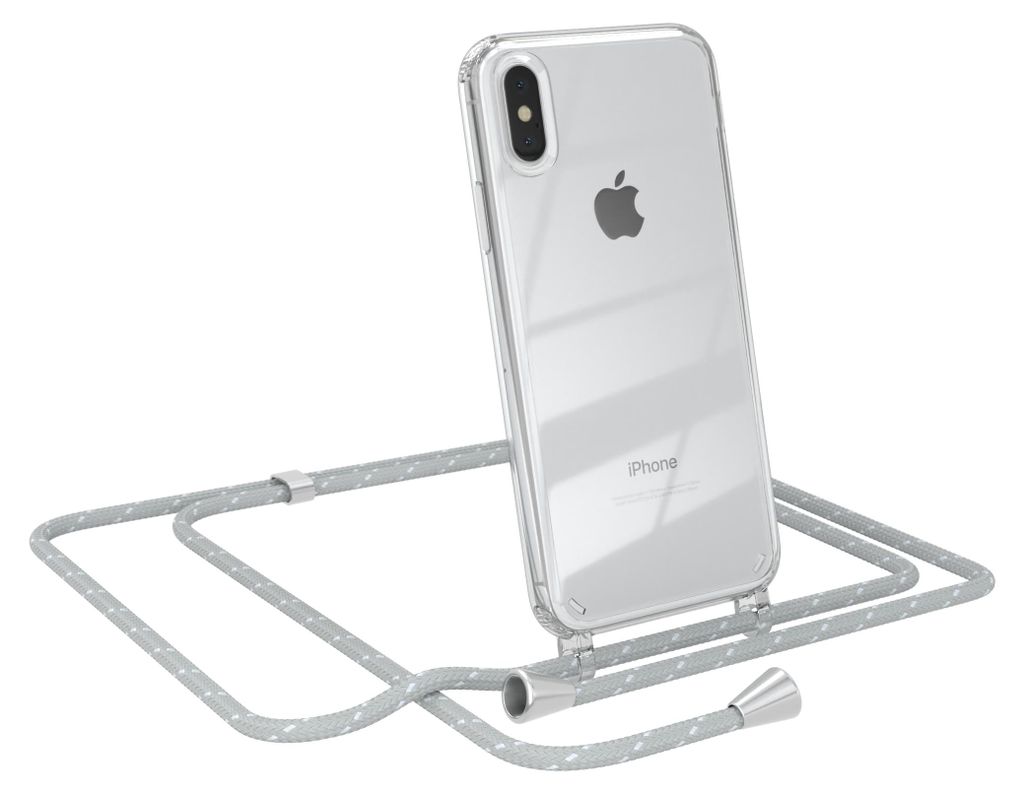 EAZY CASE Handykette kompatibel mit Apple iPhone X / XS, Handyhülle mit Umhängeband, Handykordel, Schutzhülle Clear, Band in Grau