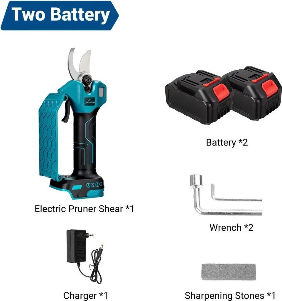 Forbici da Potatura Elettriche Professionali 21V - 2 Batterie - Taglio 35mm