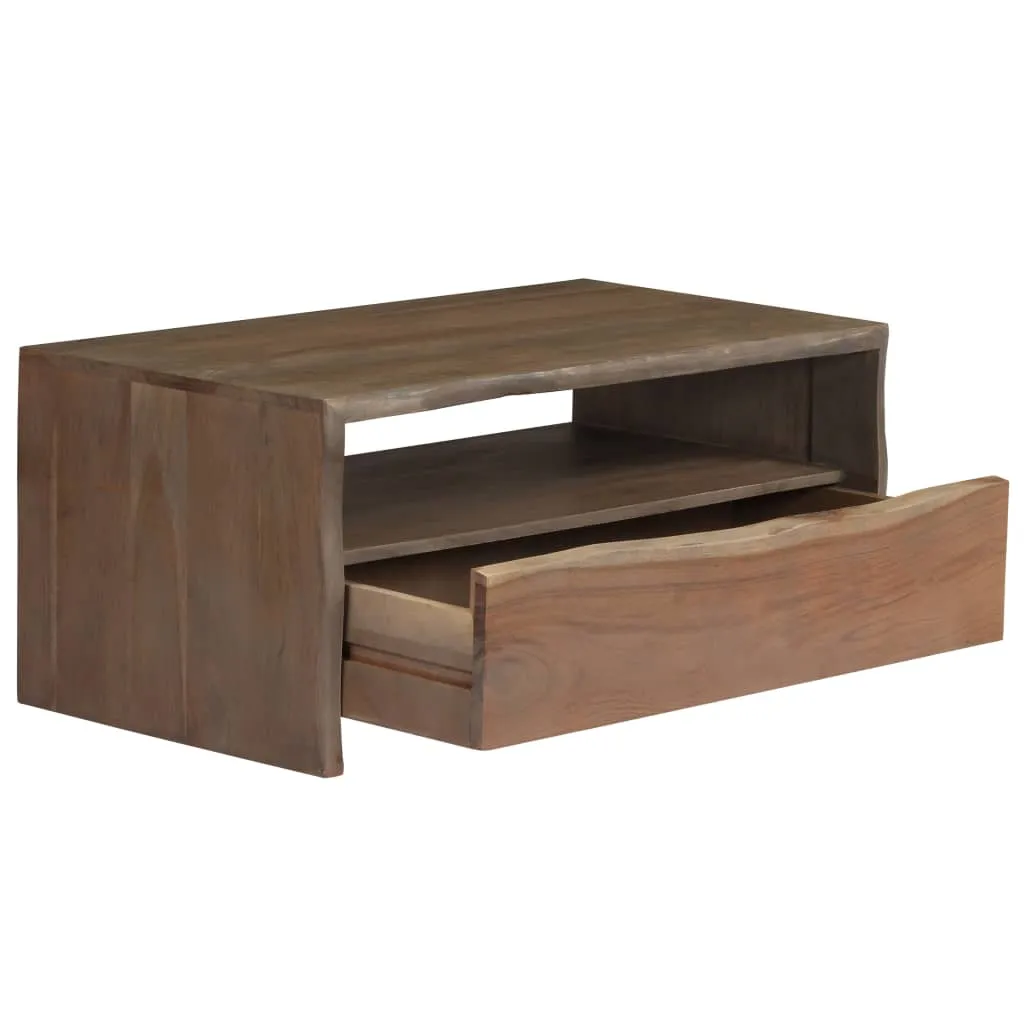 Table basse acacia gris massif robuste et stable bords naturels 90x50cm