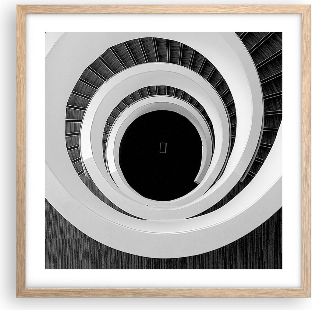 Gerahmtes Poster - Rahmen in heller Eiche - Stück Modern Treppe - 50x50 cm - Wand Bild - Wanddeko - Wandbilder - Wandposter - Bilderrahmen - Bilde...