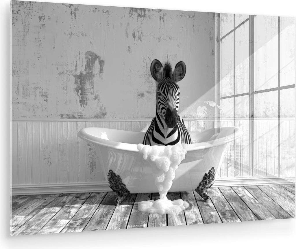 MuchoWow Glasbilder - Bilder auf Wandbild - Foto auf Glas Zebra - Wildlife - Vintage - Schwarz - Weiß 120x80 cm Wanddekoration aus Glas - Acrylgla...