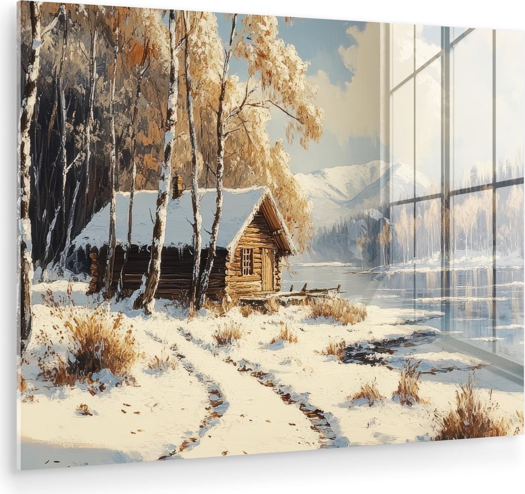 MuchoWow Glasbilder - Bilder auf Wandbild - Foto auf Glas Winter - Schnee - Zuhause - Natur 80x60 cm Wanddekoration aus Glas - Acrylglasbild - Acry...