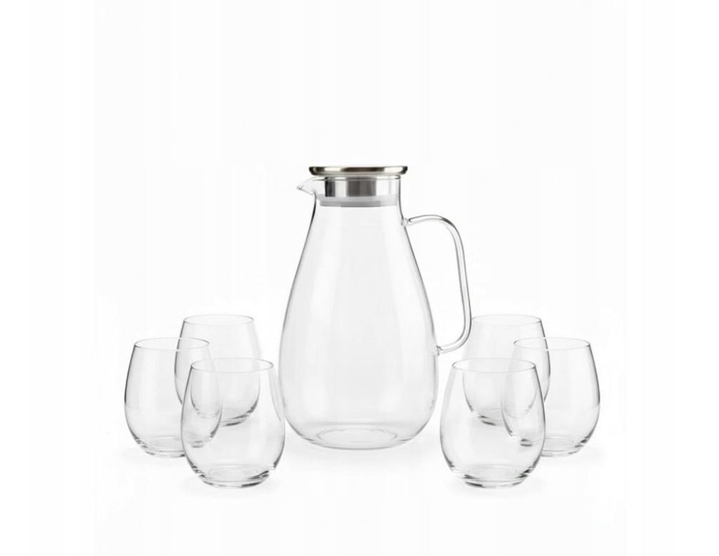 Glaskaraffe 2,5L mit 6 Gläsern 500ml Wasserkrug Saftkrug Produktbild 