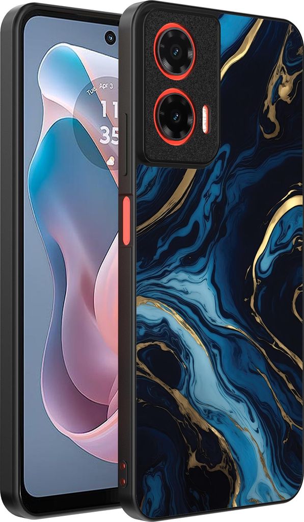 Smartphonica Phone Case Fit für Motorola Moto G Play 2024 mit Marmor-Druck - TPU zurück Abdeckung Fall Gold blau Marmor-Design - Gold Blau