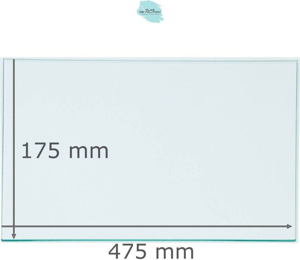 Kühlschrank Einlegeboden - Klarglas 4 mm - eckige Ecken - 475 mm x 175 mm - (89,96 EUR / qm - Mindestbfl. 0,25 qm - Kantenb. 5,35 EUR / lfm)