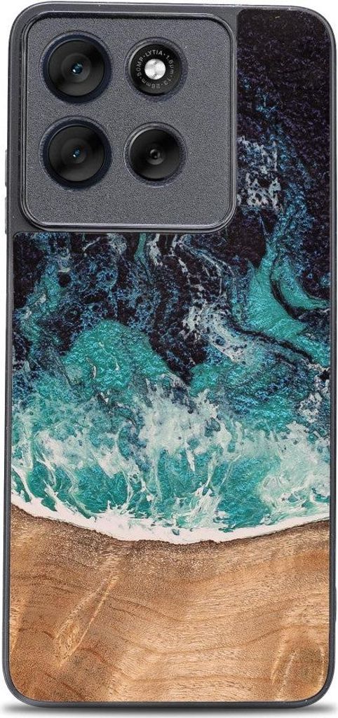 Holzhülle für Motorola Moto G56 5G, Bewood Unique Dream Island, Blau-Braun