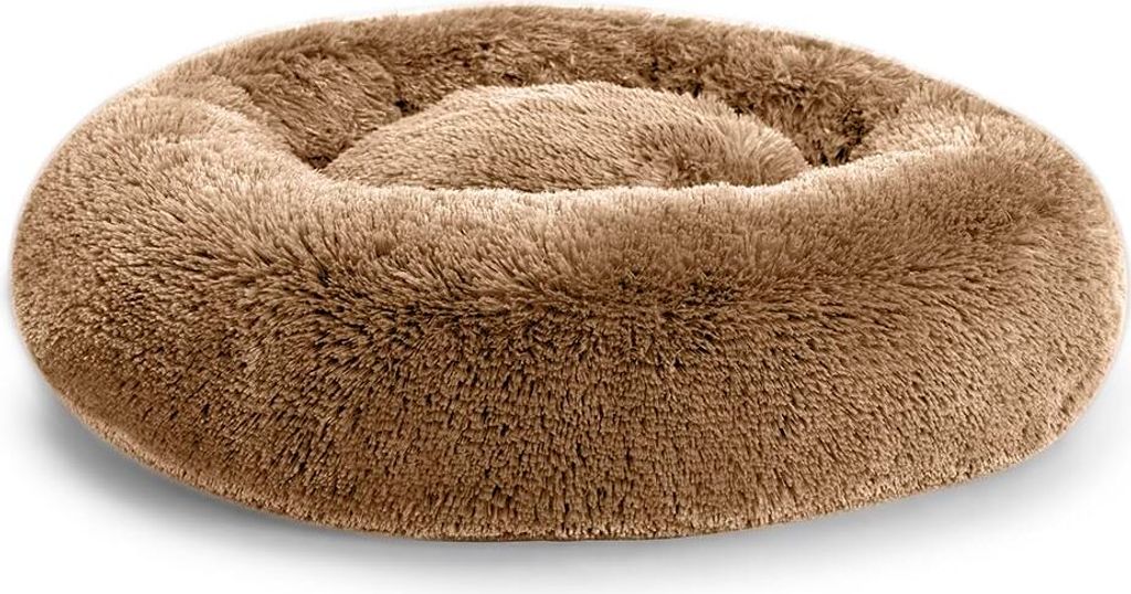 Hundebett SD – Flauschiges Donut-Kissen aus langem Plüsch, waschbares Katzen- und Hundebett in verschiedenen Größen (S ?40cm, Braun)