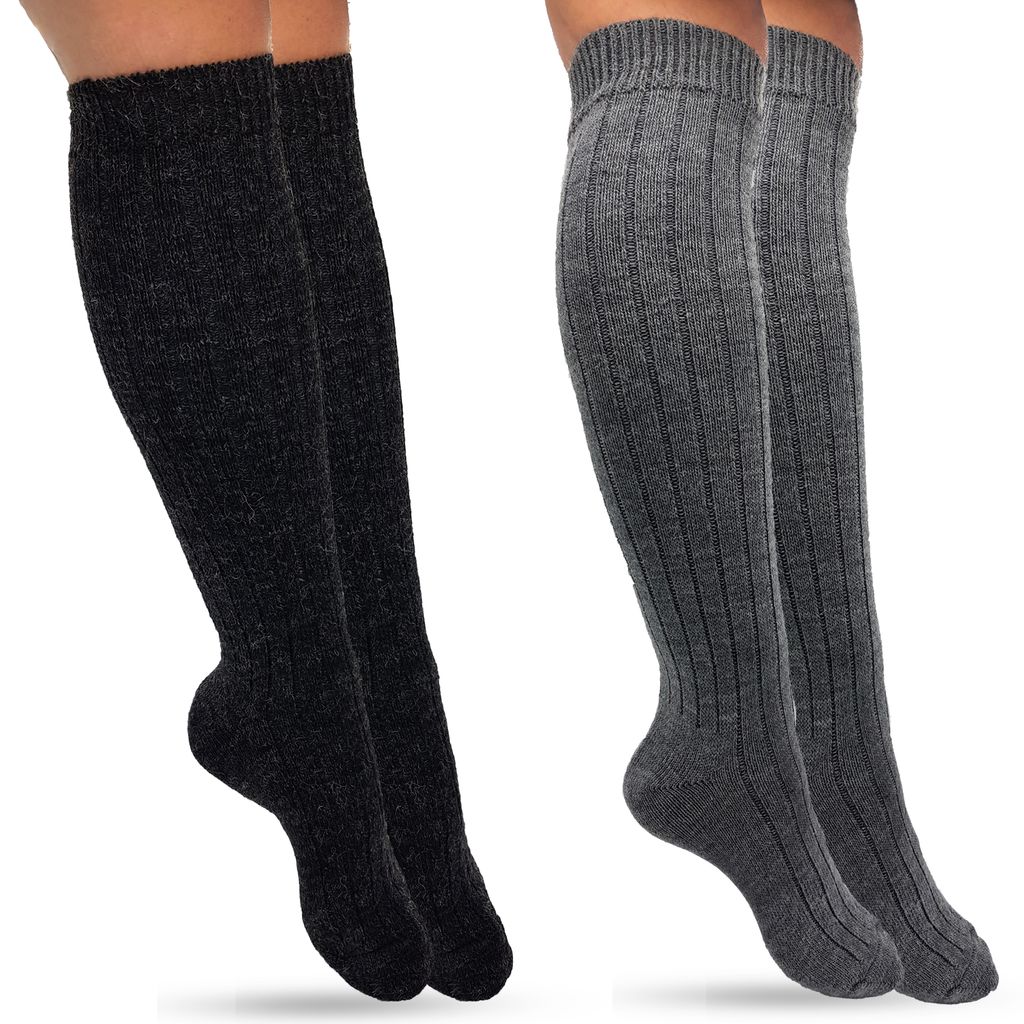 MOUNTREX Alpaka Socken, Wollsocken für Damen, Herren - Warme Kuschelsocken - 90% Wolle, 10% Polyamid - 2 Paar, Grau/Anthrazit (Kniestrümpfe), 39-42