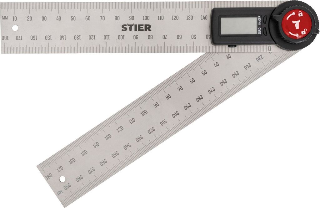 STIER Digitaler Winkelmesser SDW 200, Winkelschmiege mit Feststellfunkion, LCD-Display ±0,3° rostfreier Stahl 200 mm, Lineal aus Edelstahl, relat...