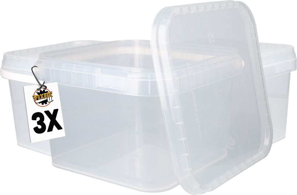 Eimer mit Deckel 3,5l Transparent Eckig | Kunststoff Eimer Lebensmittelecht, luftdicht und stabil | Leer Eimer mit Griff und Deckel für Lebensmitt...