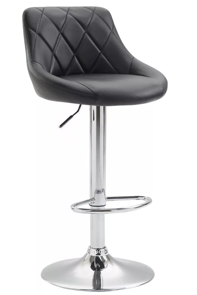 In And OutdoorMatch Luxus Barhocker Birdie - Schwarz - Kunstleder - Chrom - Ergonomische Barstühle - 1er Set - Mit Rückenlehne - Fußstütze - F...