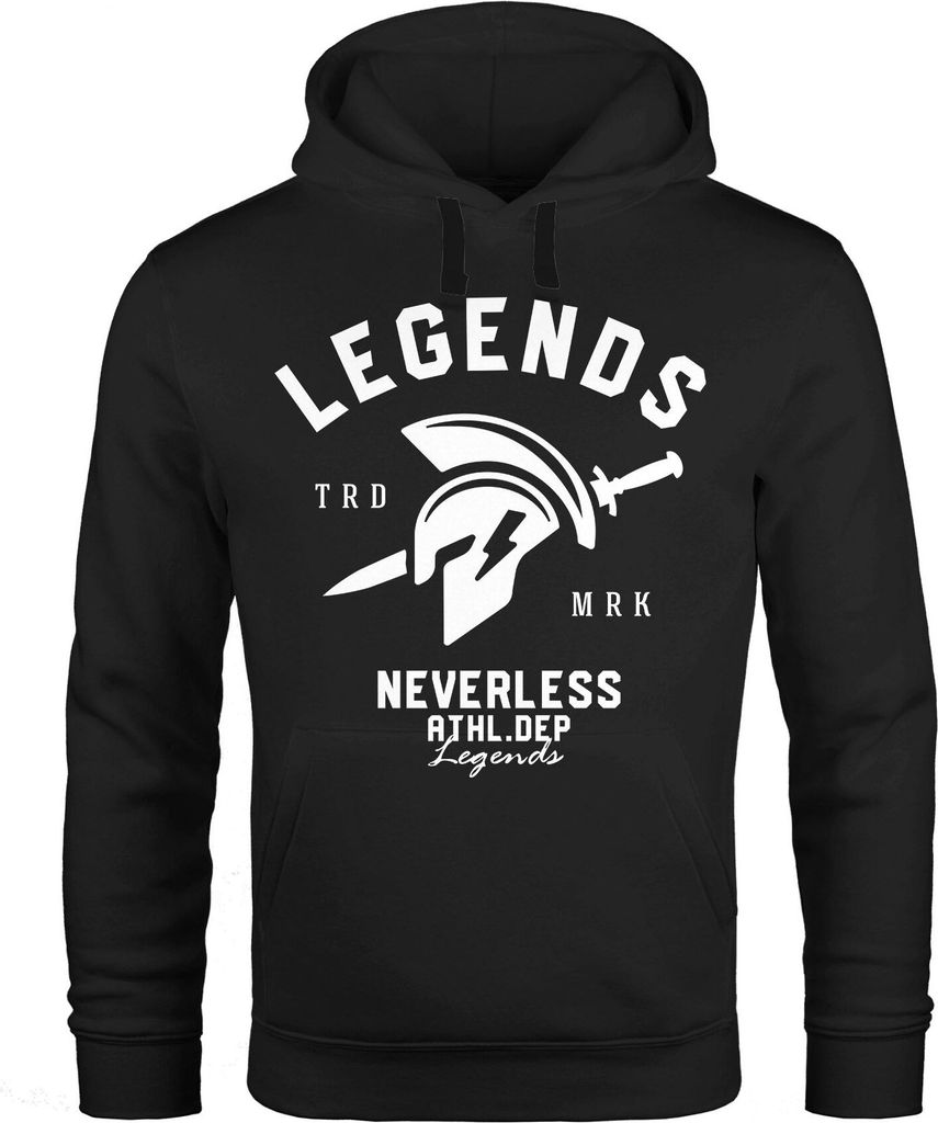 Cooles Kapuzenpullover T-Shirt Legends Sparta Gladiator Gym Athletics Sport Fitness Neverless schwarz XL