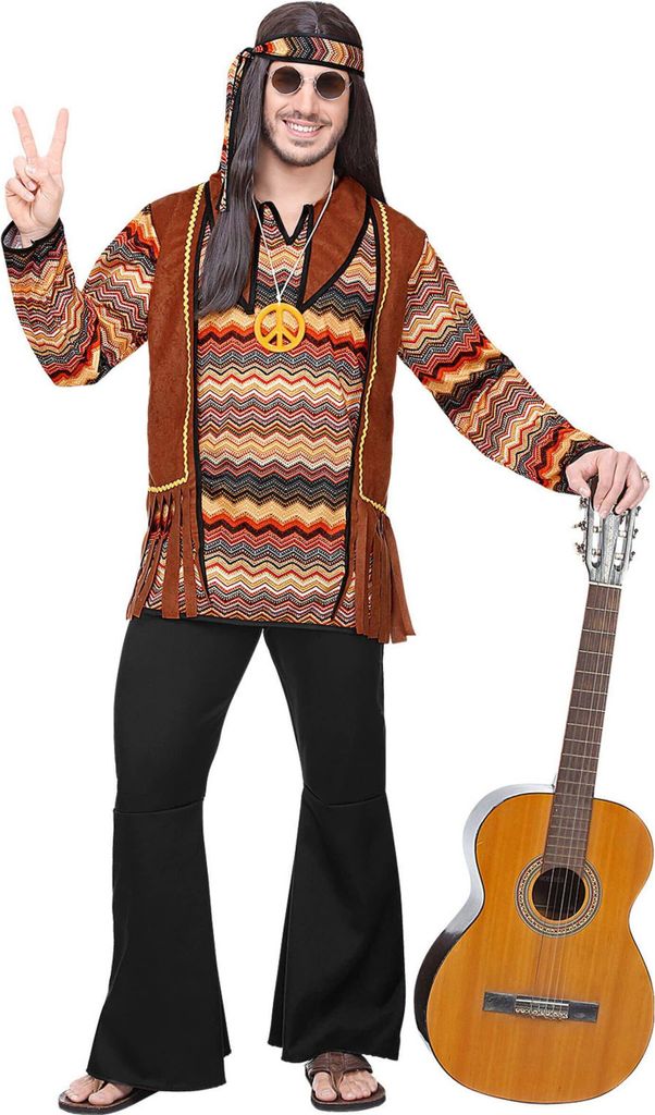 Hippie-Kostüm für Herren 60er-Jahre-Verkleidung braun-schwarz L