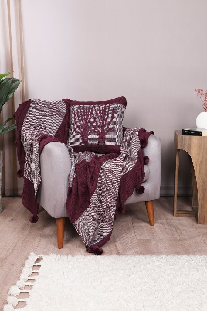 L'Essentiel Linge de Maison, Ponpon- EVN1185, Claret,Red, Bettdecken, 100%.Polyacryl